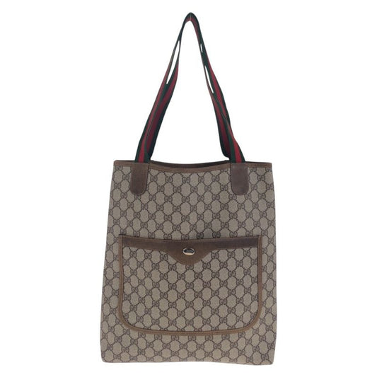 Gucci Vintage Sherry Line Beige Brown Gold Hardware Tote Bag