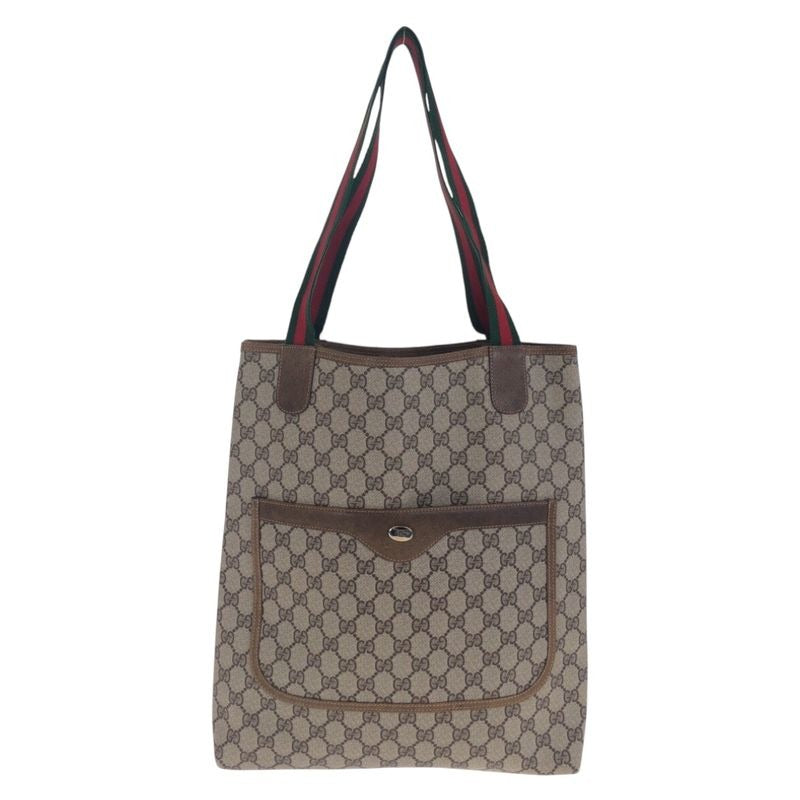Gucci Vintage Sherry Line Beige Brown Gold Hardware Tote Bag Shoulder Bag