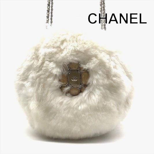 Chanel CC Logo Chain Shoulder Bag Crossbody White Silver