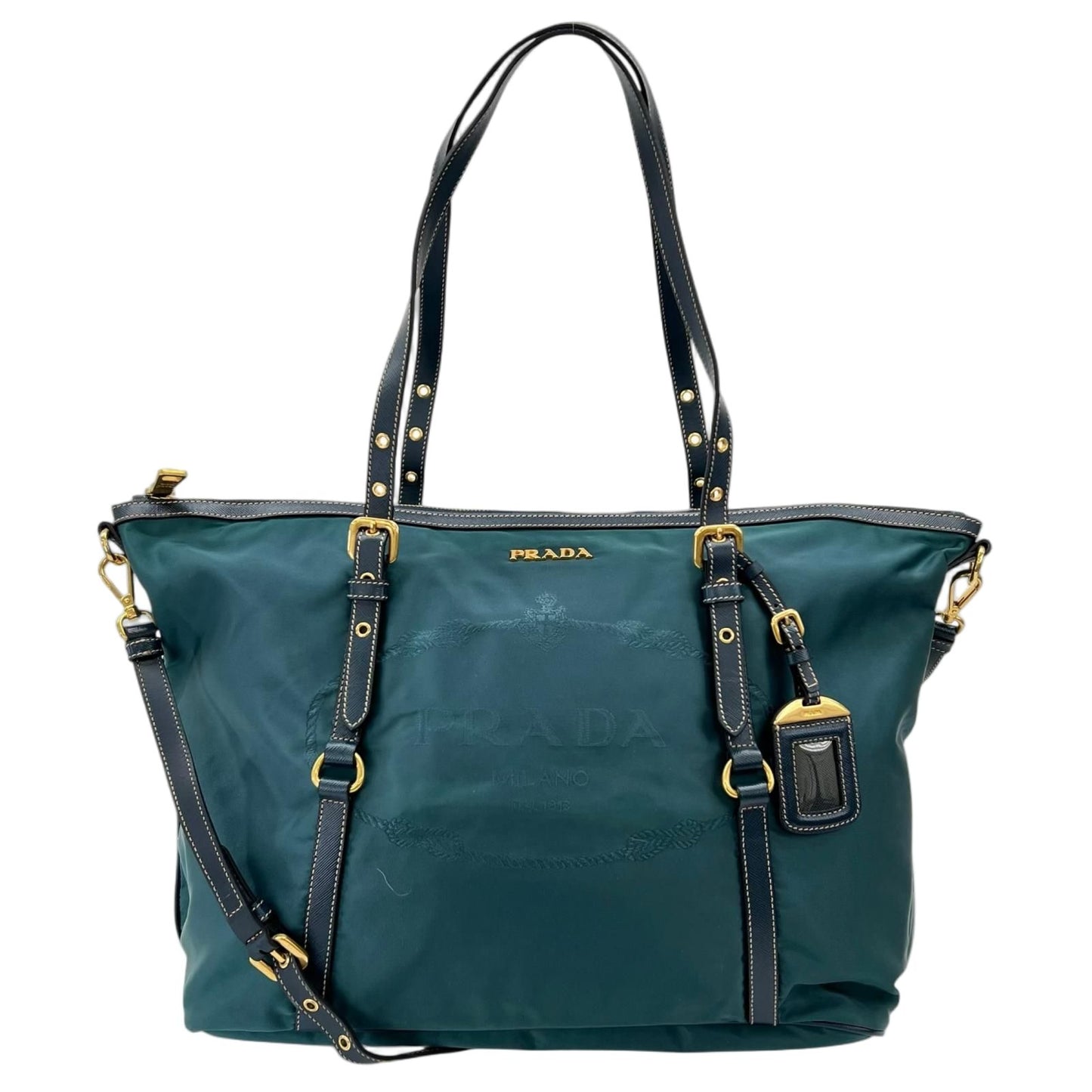 Prada Tessuto Saffiano Nylon Leather Green Tote Gold