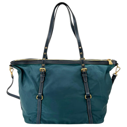 Prada Tessuto Saffiano Nylon Leather Green Tote Gold — view 2