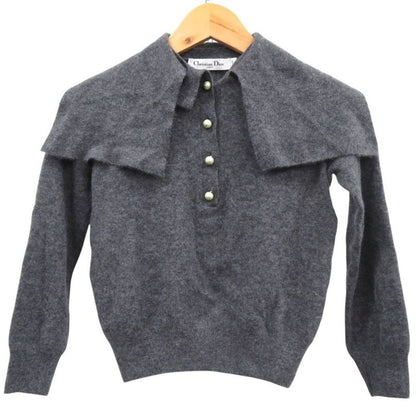 Christian Dior Cashmere Knit Pearl Button Long Sleeve 354 S48 Am053 Sweater Gray