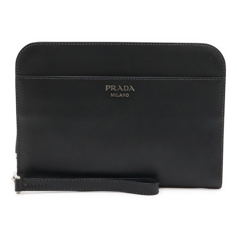 Prada Second Bag Clutch Multi Pouch Leather Nero Black Silver Hardware