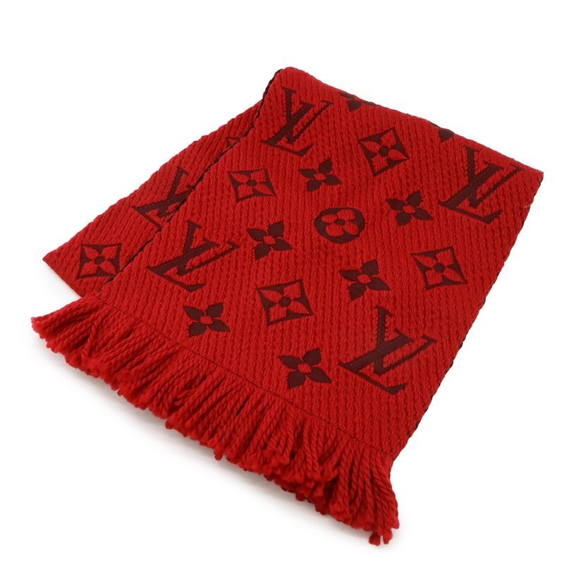 Louis Vuitton Echarpe Logomania Muffler 94% Wool 6% Silk Ruby Red Scarf