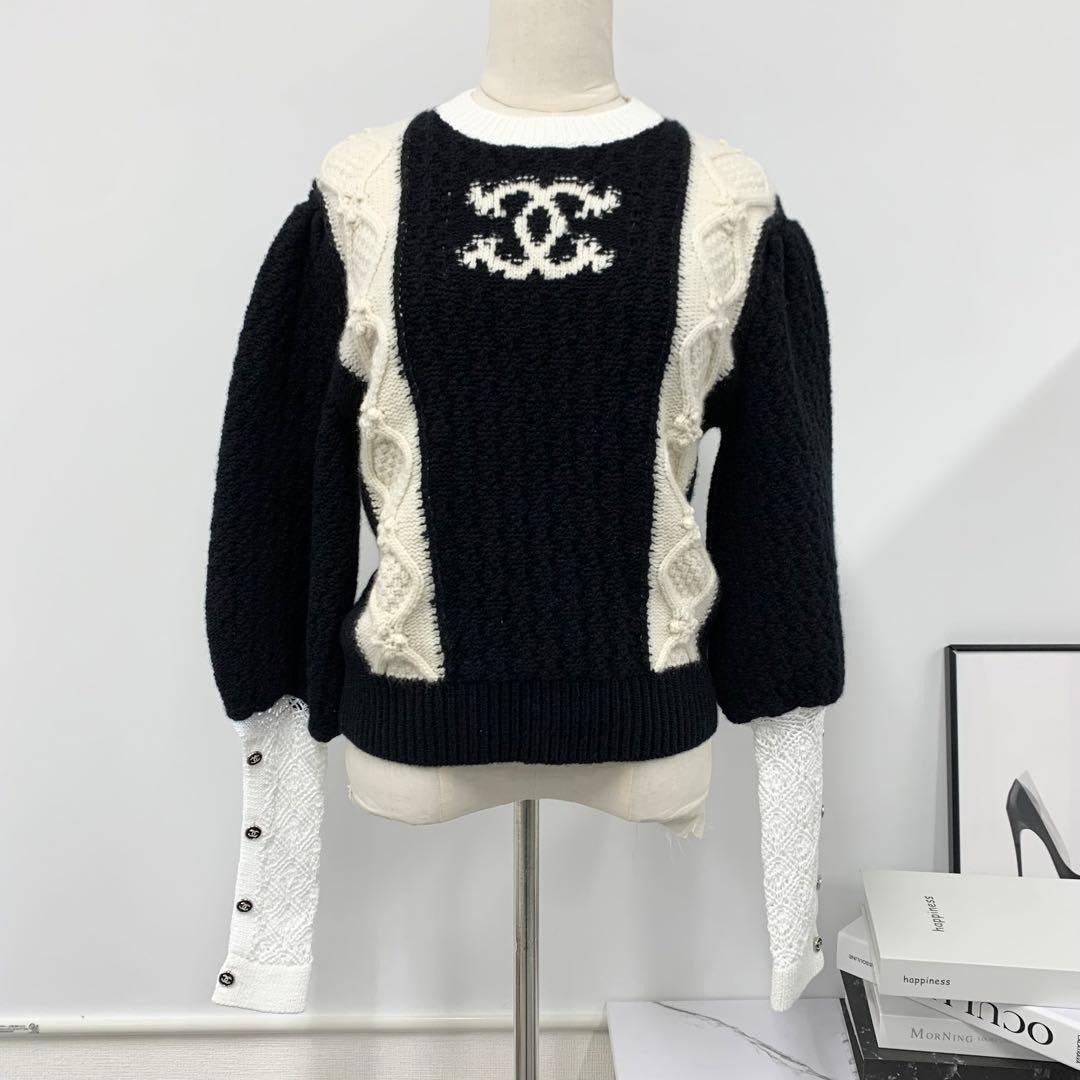 Chanel Coco Mark Knit Sweater Black White