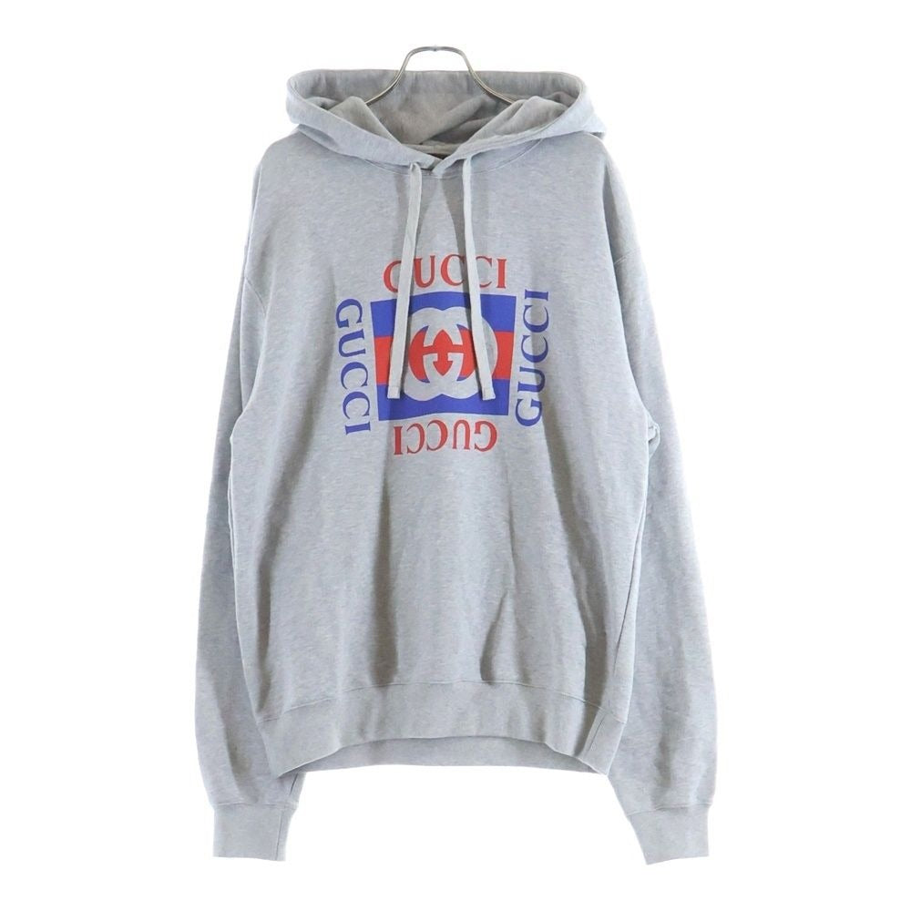 Gucci Hoodie Logo Print Pullover Sweatshirt Gray Sweater