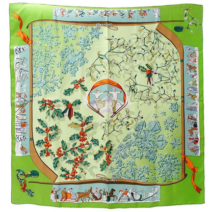 Hermes Scarf Carre 90 Neige D'antan Last Year's Snow Silk Green