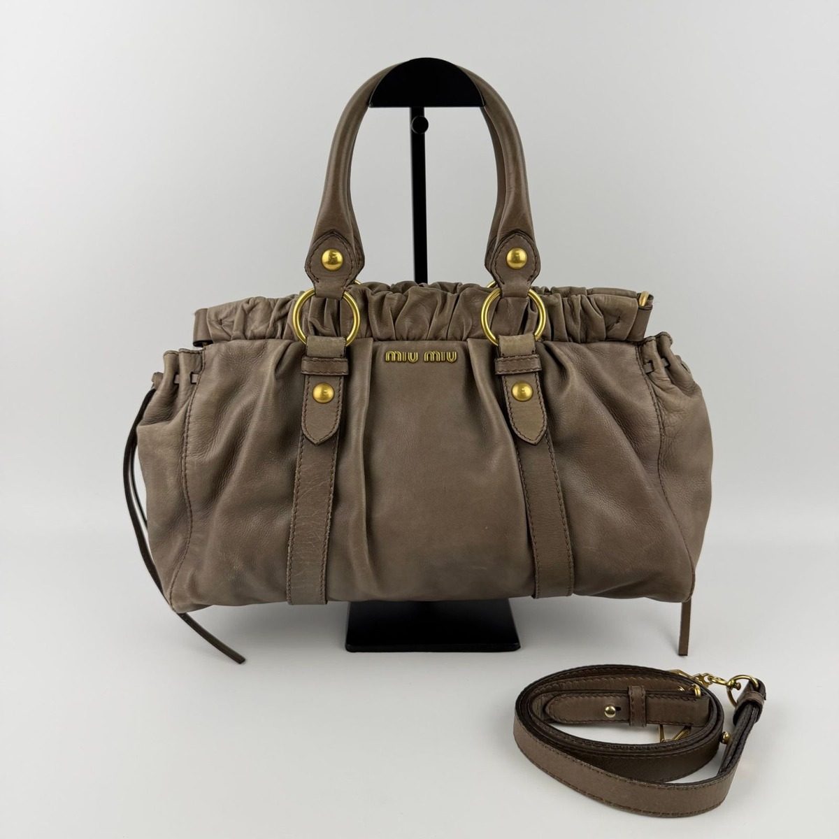 Miu Miu Shoulder Bag Beige Leather Vintage