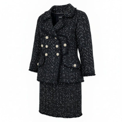 Chanel Logo Ribbon Lesage Double Tweed Set 36 Black Dress