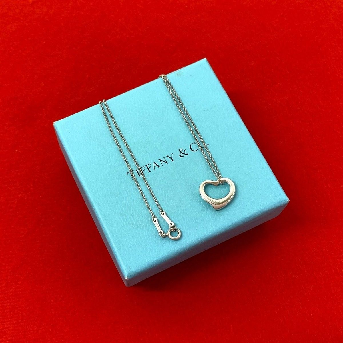 Tiffany & Co Open Heart Necklace Pendant Choker Silver