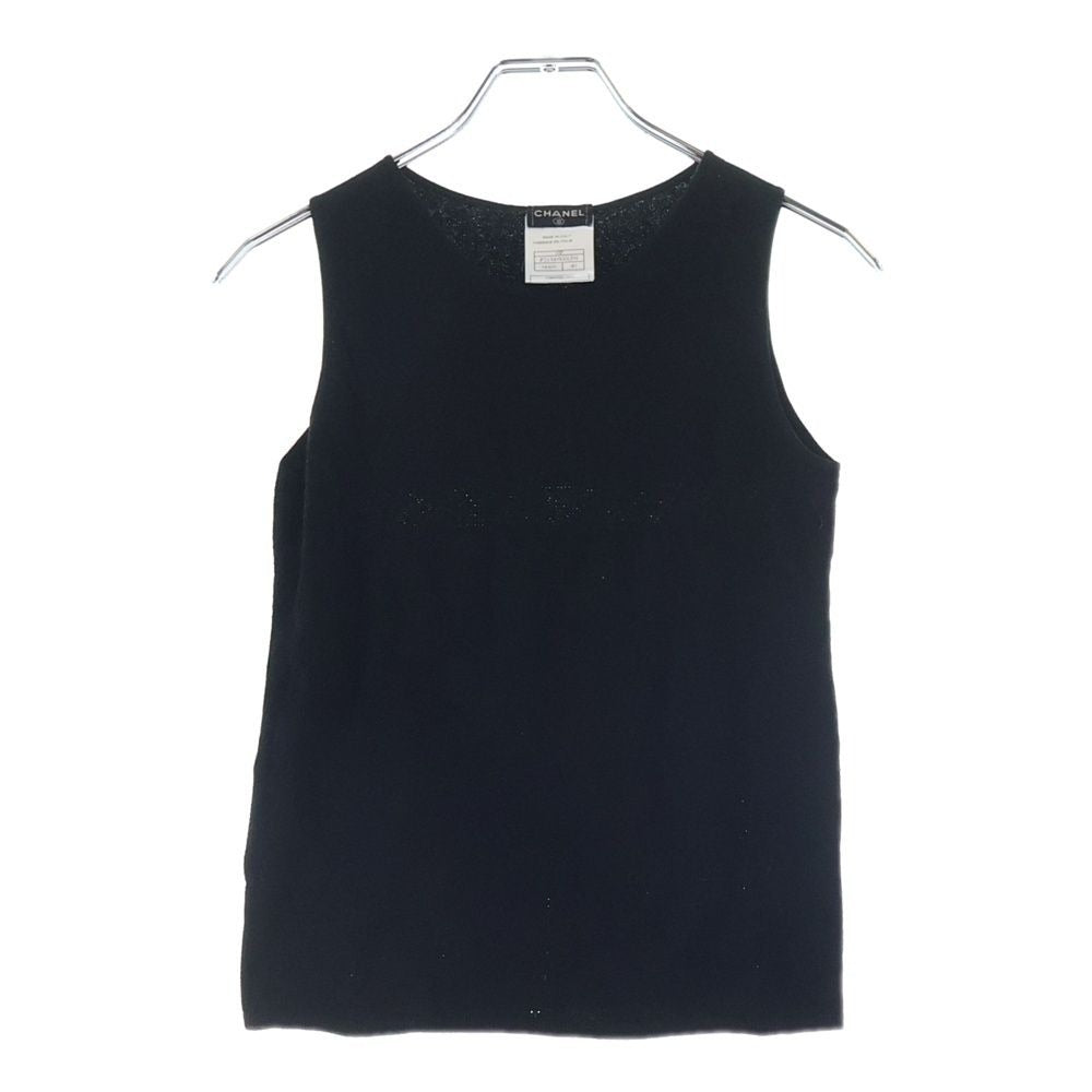 Chanel Spring Collection CC Logo Jacquard Sleeveless Knit Top Black Flat