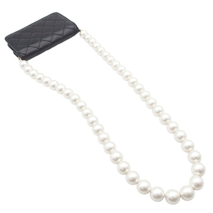 Chanel Pearl Chain Shoulder Bag Wallet Quilted CC Logo Black Lambskin Costume — view 4