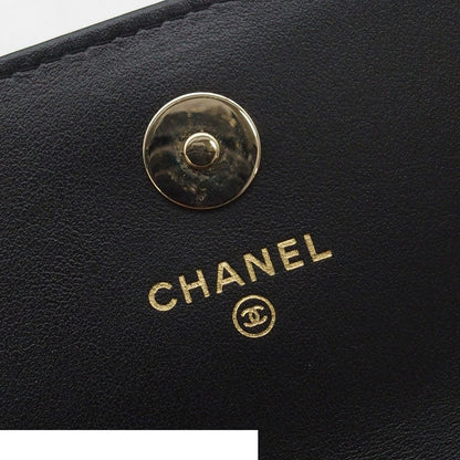 Chanel Pearl Chain Shoulder Bag Wallet Quilted CC Logo Black Lambskin Costume — view 6