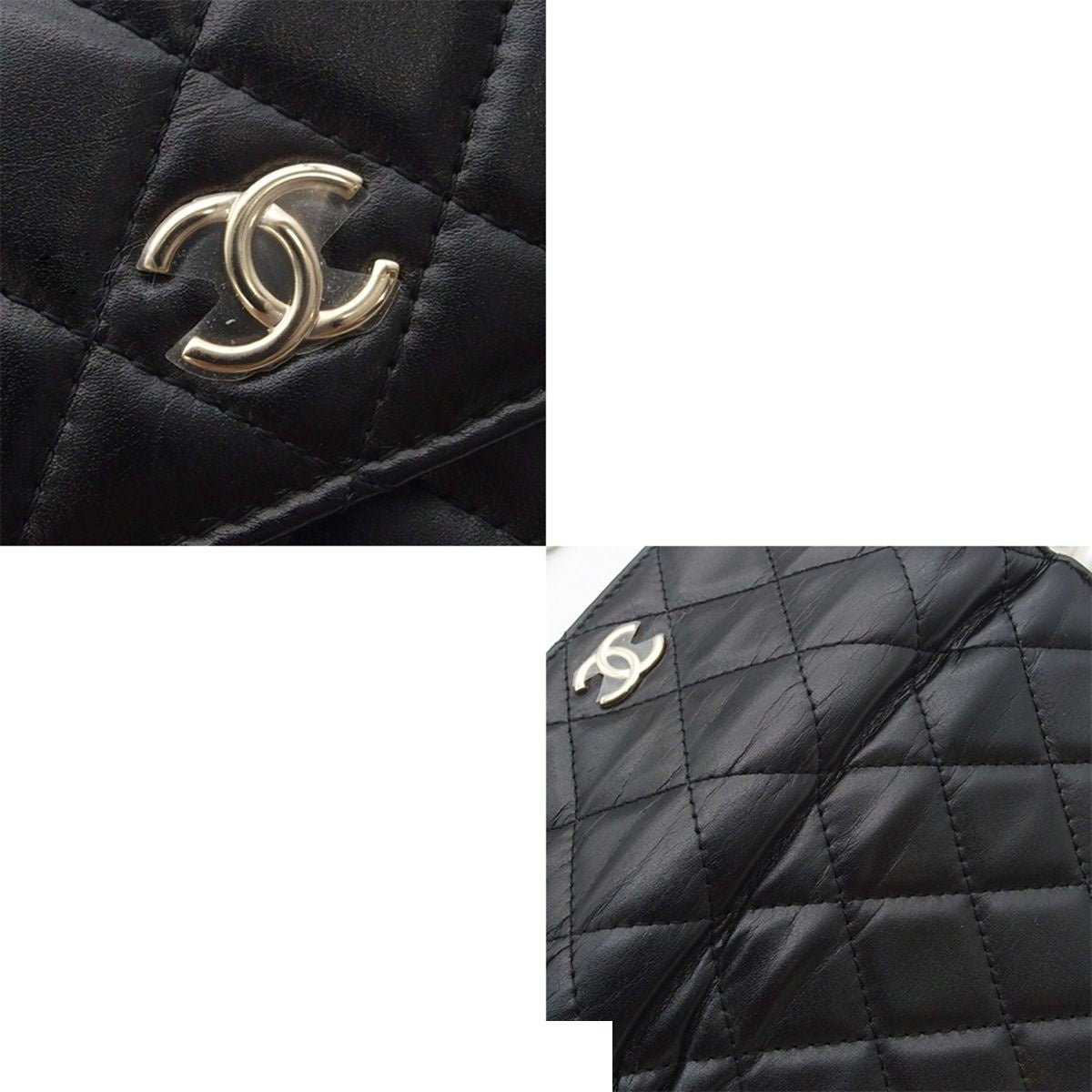 Chanel Pearl Chain Shoulder Bag Wallet Quilted CC Logo Black Lambskin Costume — view 8