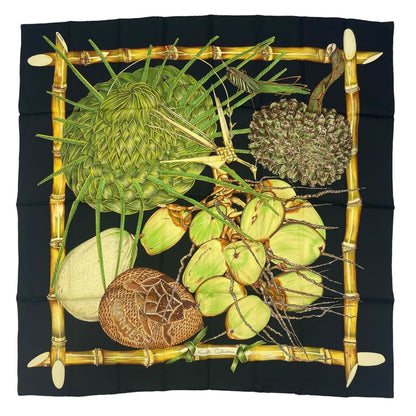 Hermes Scarf Silk Carre 90 Jardin Creole Cles Or's Paradise Black