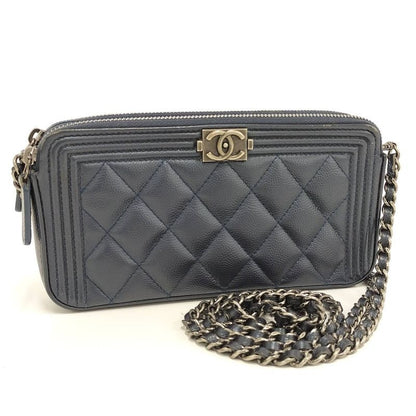 Chanel Boy Chain Wallet in Navy Caviar Leather
