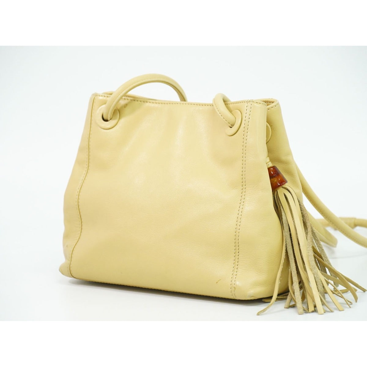 Chanel CC Logo Tassel Shoulder Bag Leather Beige — view 2
