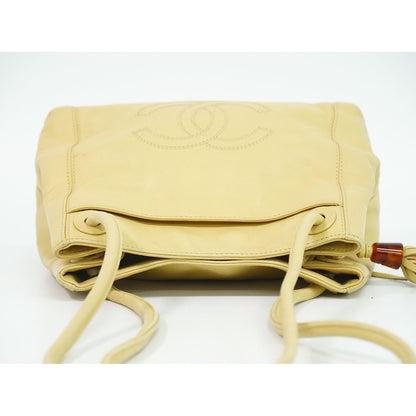 Chanel CC Logo Tassel Shoulder Bag Leather Beige — view 5