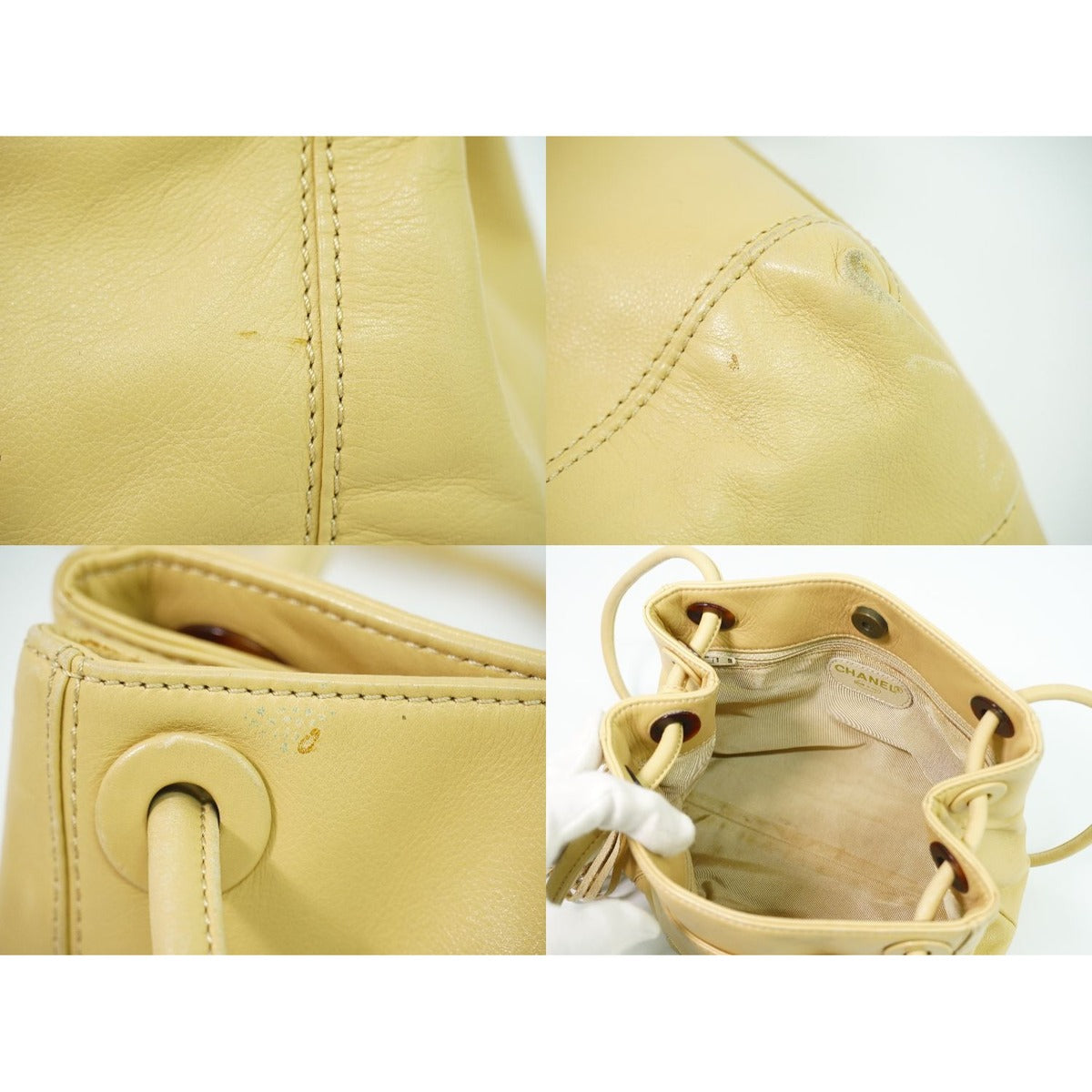 Chanel CC Logo Tassel Shoulder Bag Leather Beige — view 7