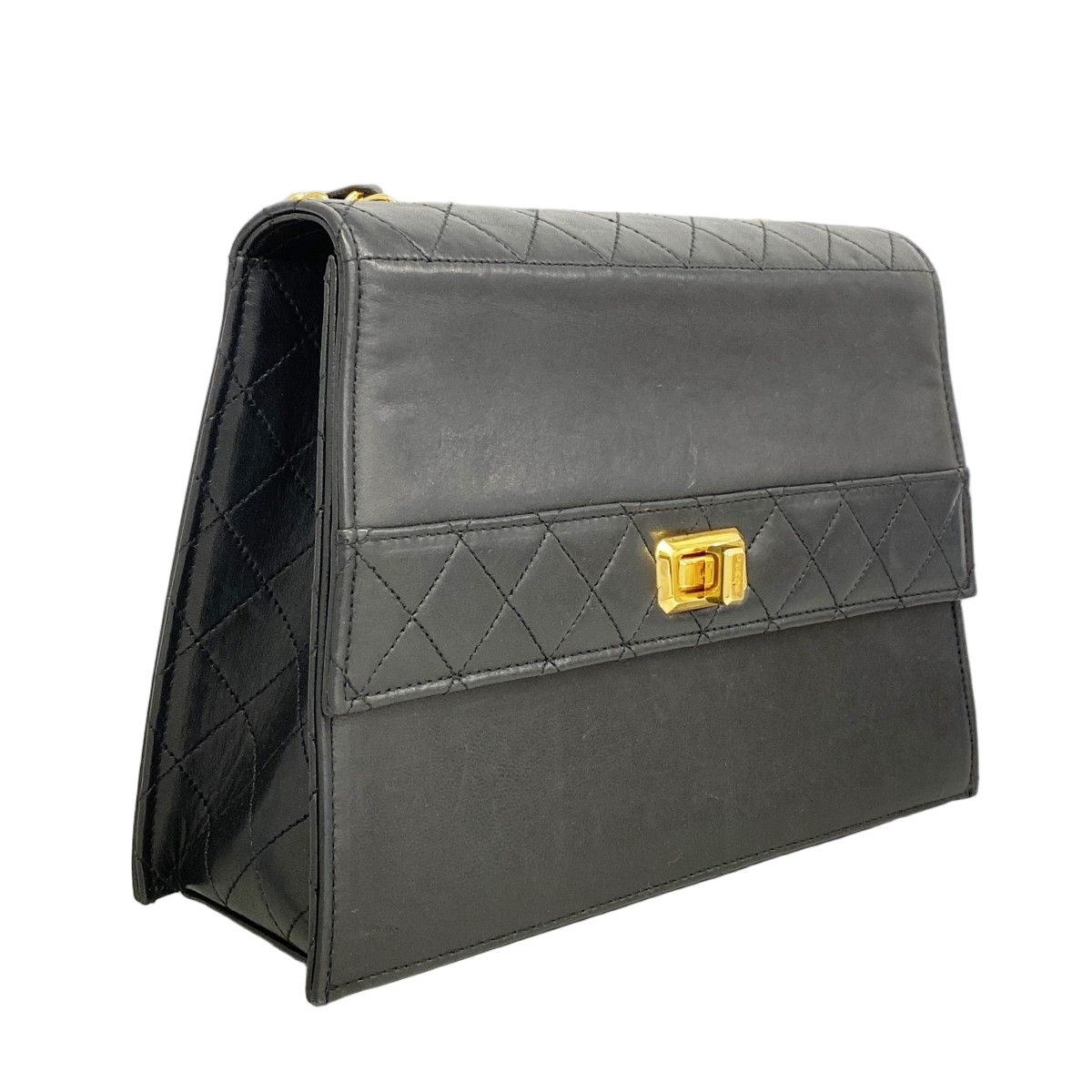 Chanel Shoulder Bag Quilted Lambskin Black Gold — view 2