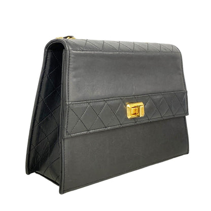 Chanel Shoulder Bag Quilted Lambskin Black Gold — view 2