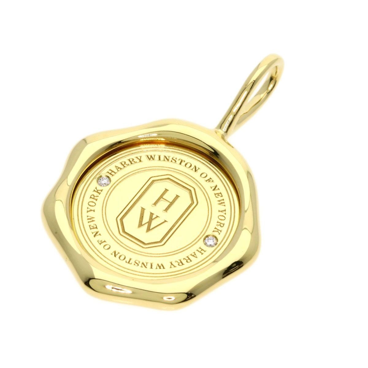 Harry Winston Logo Shield Diamond Pendant Top 18k Yellow Gold