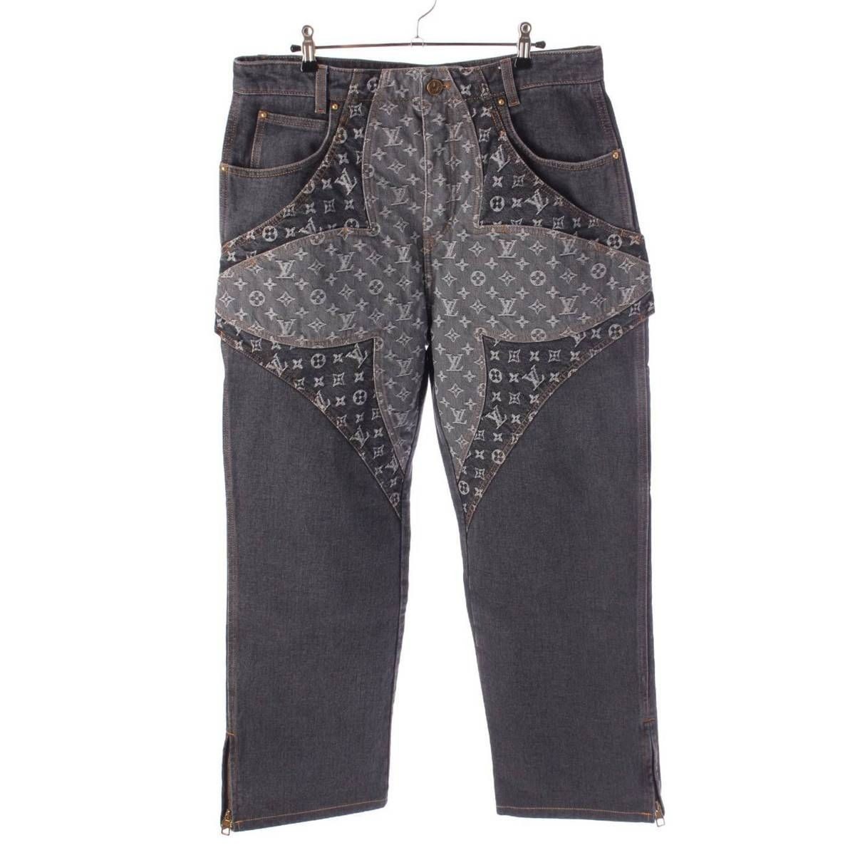 Louis Vuitton Monogram Flower Denim Pants Jeans Gray 33