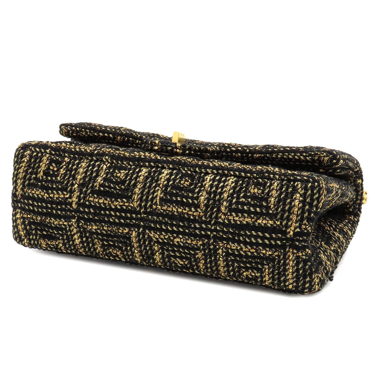 Chanel Paris Visance Black Gold Tweed Leather Quilted Chain Double Flap Bag — view 3