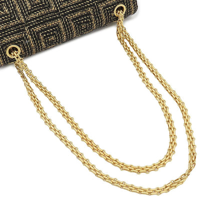 Chanel Paris Visance Black Gold Tweed Leather Quilted Chain Double Flap Bag — view 4