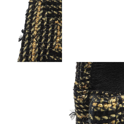 Chanel Paris Visance Black Gold Tweed Leather Quilted Chain Double Flap Bag — view 7