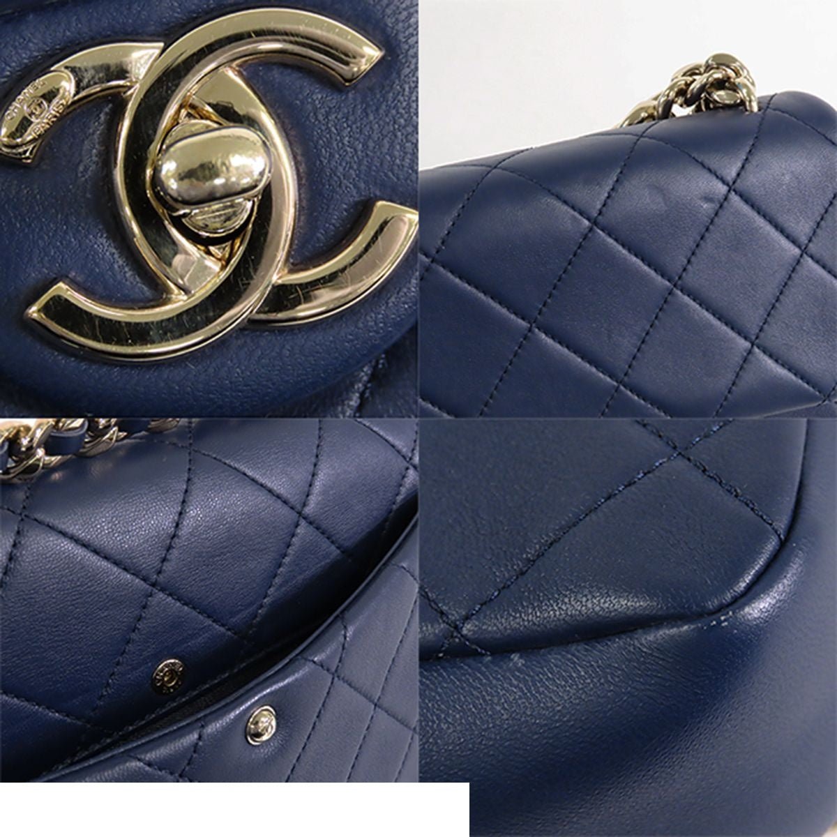 Chanel Quilted Chain Navy Gold Lambskin 2-Way Shoulder Bag — view 8