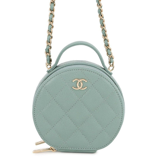 Chanel Chain Shoulder Bag Quilted Small Vanity Caviar Leather Light Green