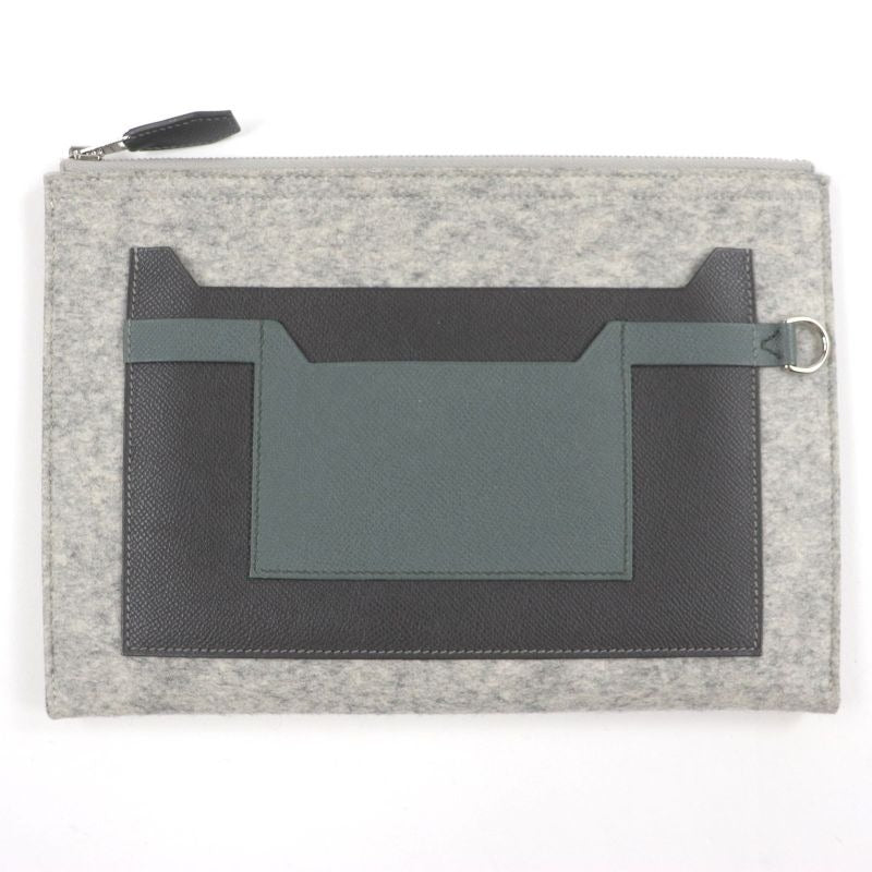 Hermes TOO DOO 29 Felt Vaux Epson Leather Silver Hardware Flat Pouch