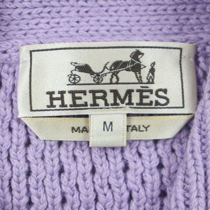 Hermes Cotton Cashmere Half Button Collared Pullover Knit Sweater Purple Black — view 5