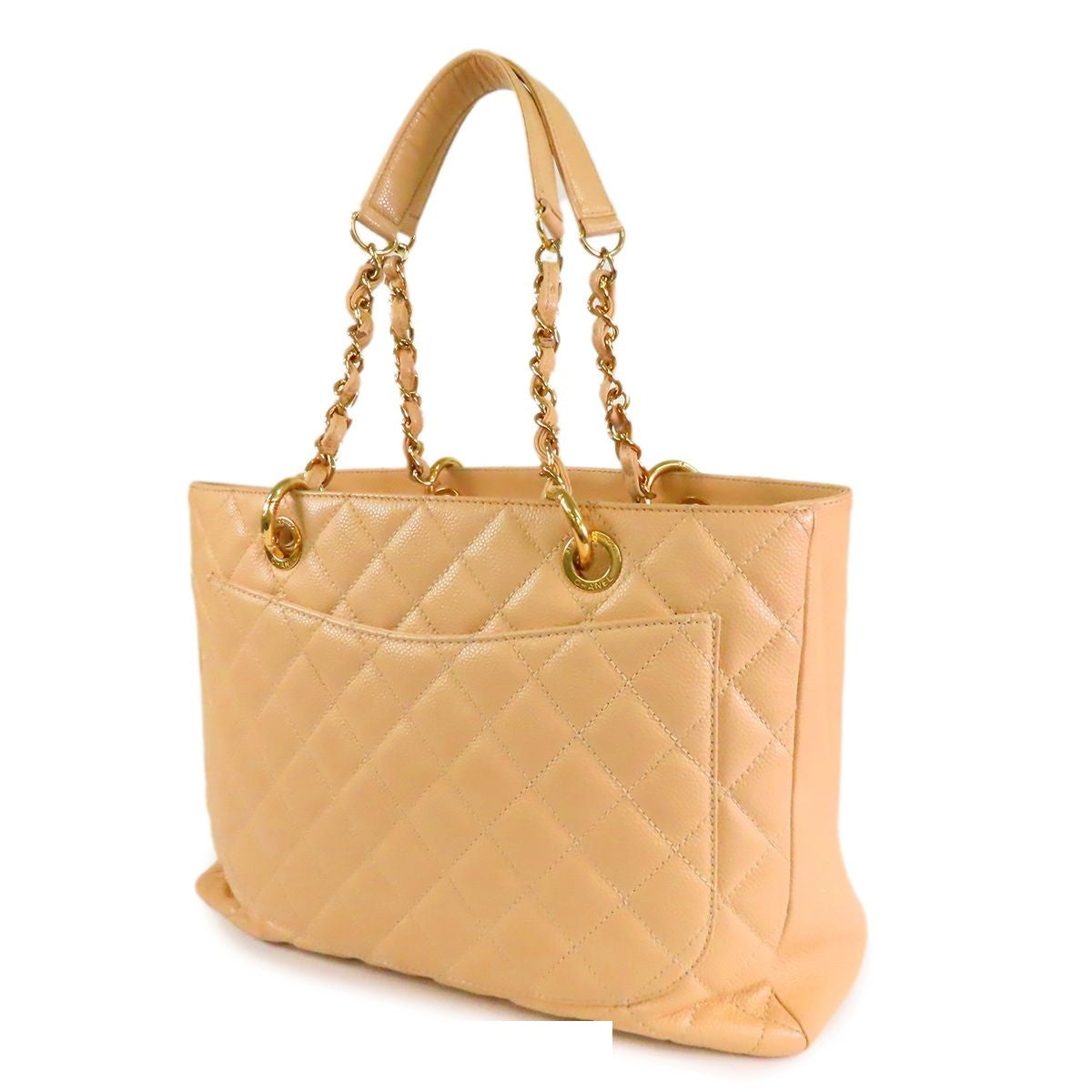 Chanel Grand Shopping Tote GST Beige Gold Caviar Leather Shoulder Bag — view 2