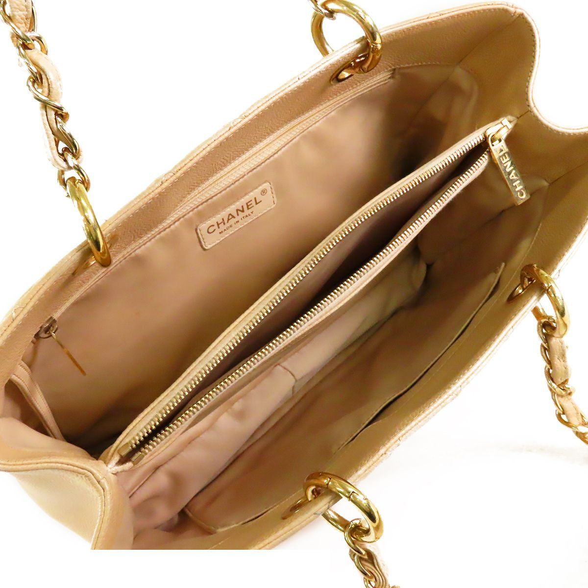 Chanel Grand Shopping Tote GST Beige Gold Caviar Leather Shoulder Bag — view 5