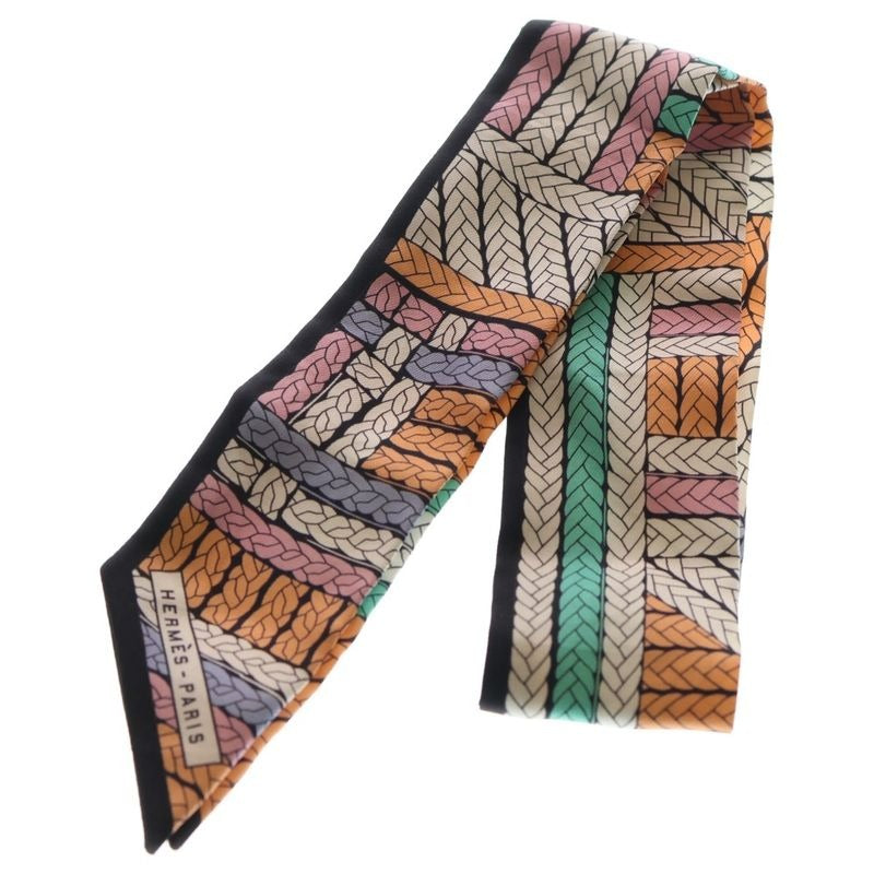 Hermes Twilly-tres H Apricot Silk Scarf Multicolor