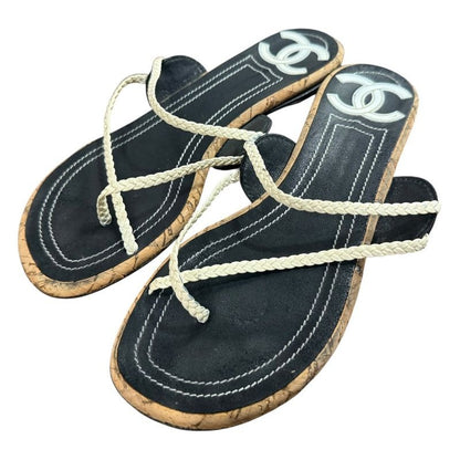Chanel Coco Mark Strap Sandals Size 35 Black