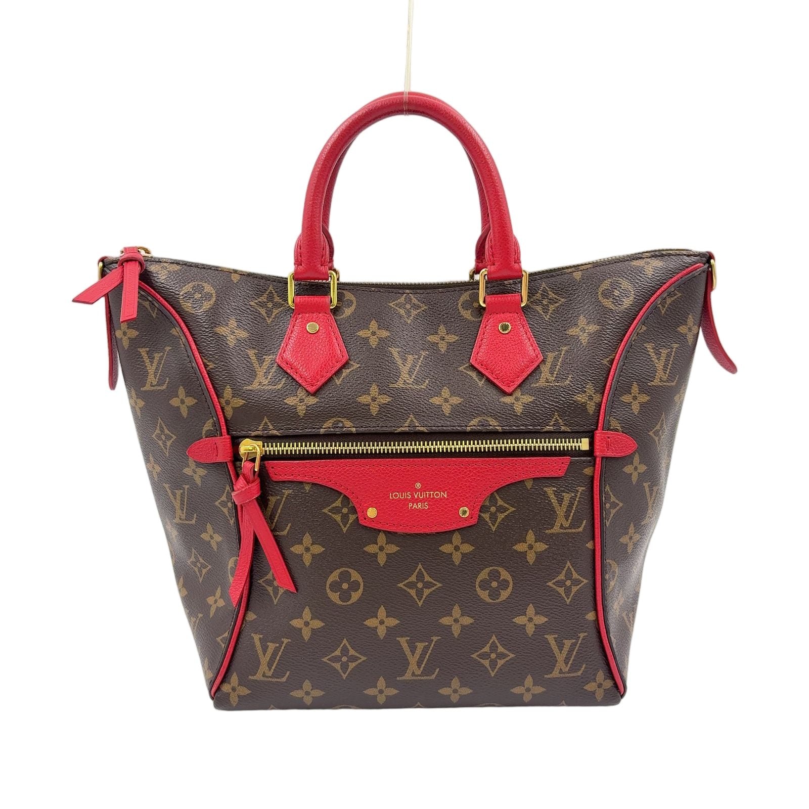 Louis Vuitton Tournelle PM Monogram Cerise Leather Brown Red Handbag Gold
