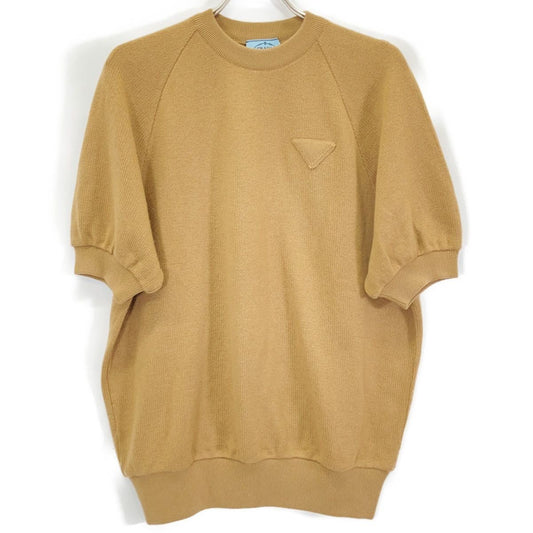Prada Brown Cashmere 100 Triangle Logo Short Sleeve Knit 40