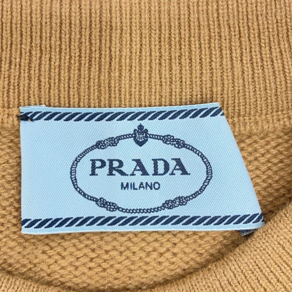 Prada Brown Cashmere 100 Triangle Logo Short Sleeve Knit 40 — view 3