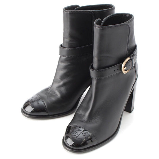Chanel Leather CC Logo Belted Boots Black 35 2