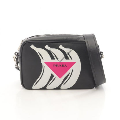 Prada Shoulder Bag Black Leather Banana Print Crossbody