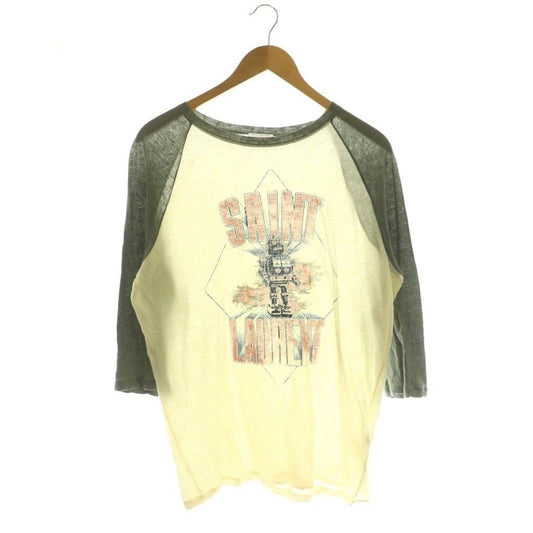Saint Laurent Paris Top T-Shirt 3/4 Sleeve S Gray Ivory DF OS