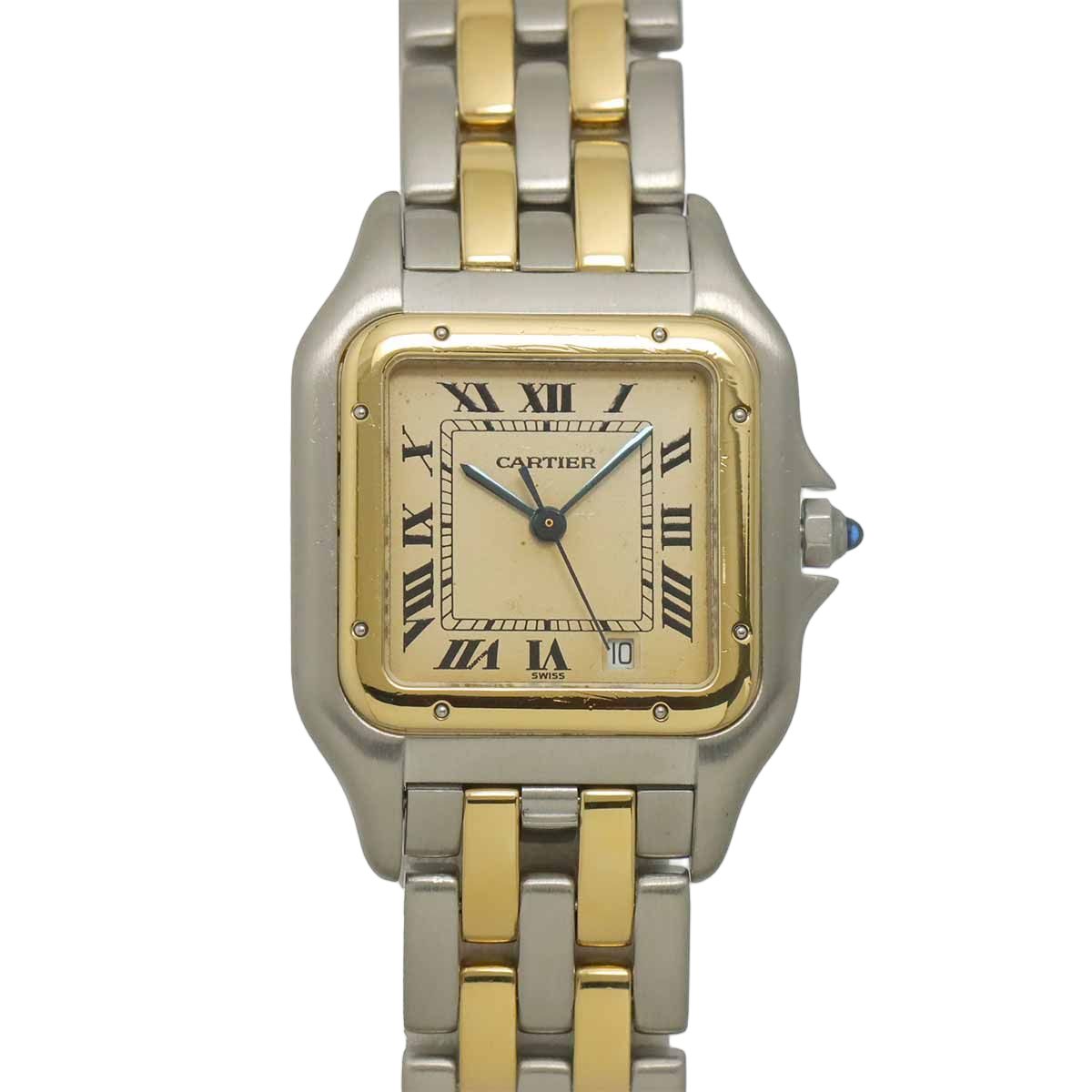 Cartier Panthere 2 Row Date Boys Watch Ivory YG Quartz