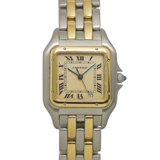 Cartier Panthere 2 Row Date Boys Watch Ivory YG Quartz
