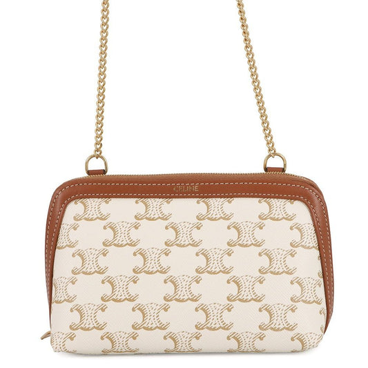 Celine Chain Shoulder Bag Triomphe Clutch White Tan