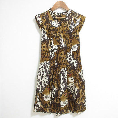 Louis Vuitton Leopard Print Pleated Dress 34 Brown