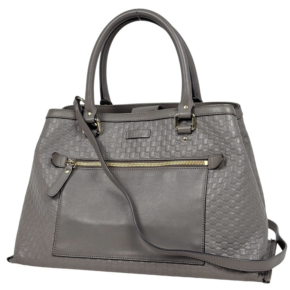 Gucci Micro Guccissima 2-Way Shoulder Bag Tote Leather Gray