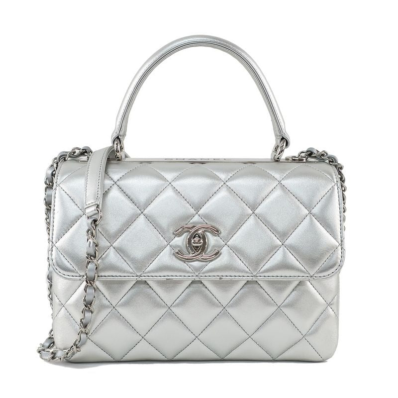 Chanel Trendy CC Top Handle Flap Bag 2-Way Shoulder Silver Color